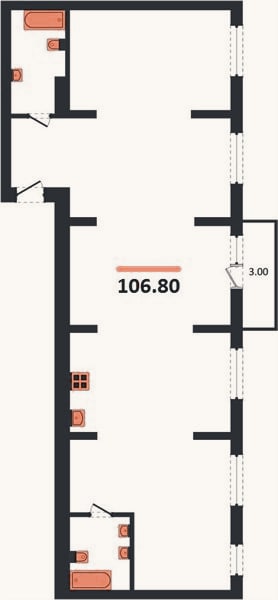 Планировка: 3-к, 106,8 м²