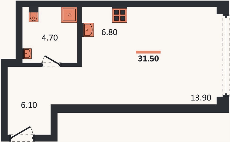 Планировка: Студия, 31,5 м²