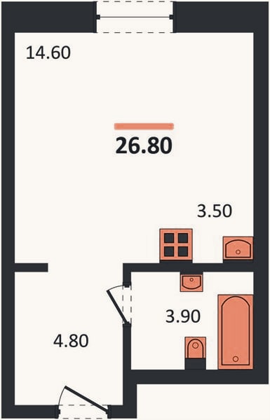 Планировка: Студия, 26,8 м²