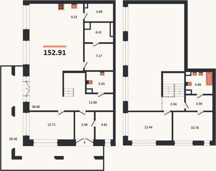Планировка: 3-к, 152,9 м²