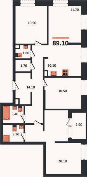 Планировка: 4+ к, 89,1 м²