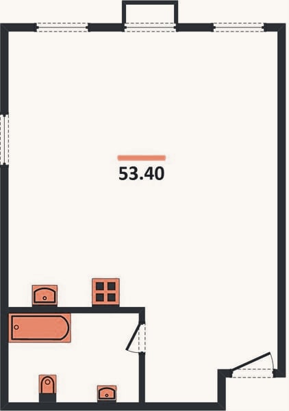 Планировка: Студия, 53,4 м²