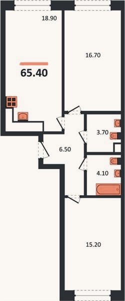 Планировка: 2-к, 65,1 м²