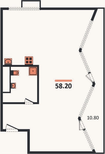 Планировка: Студия, 58,2 м²