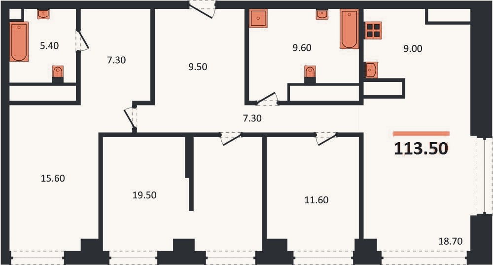 Планировка: 3-к, 113,5 м²