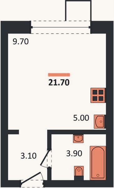 Планировка: Студия, 21,7 м²