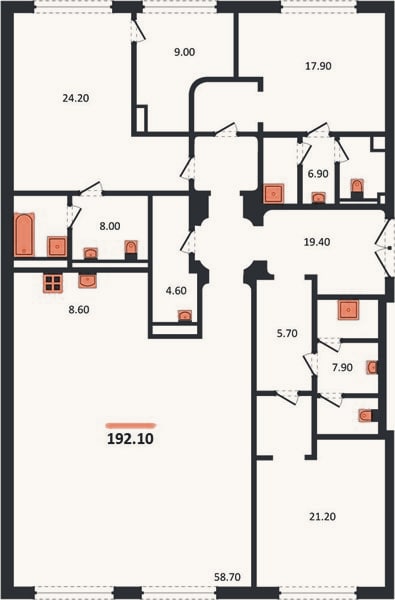 Планировка: 3-к, 192,1 м²