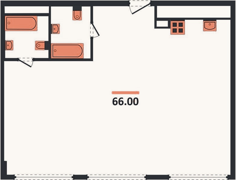 Планировка: 2-к, 66 м²