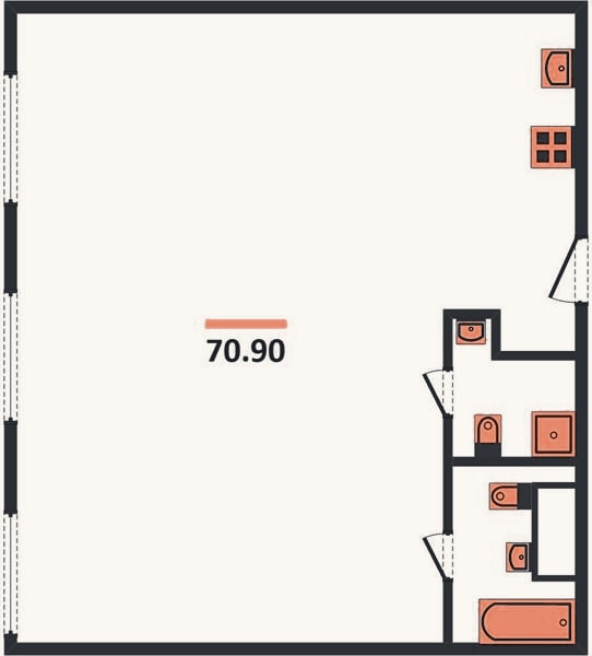 Планировка: 2-к, 70,9 м²