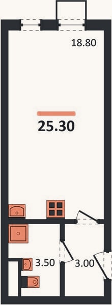 Планировка: Студия, 25,3 м²
