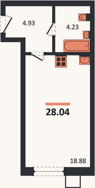 Планировка: Студия, 28 м²
