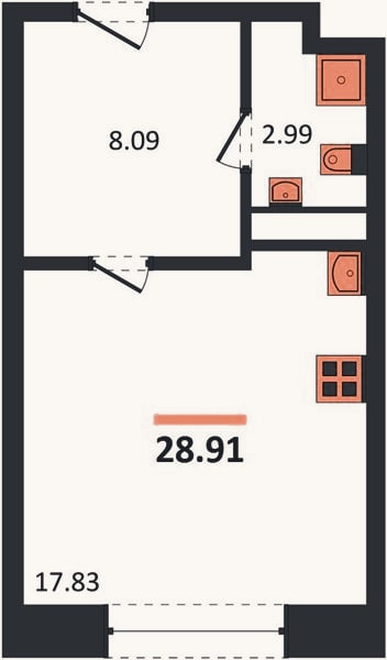Планировка: Студия, 28,9 м²