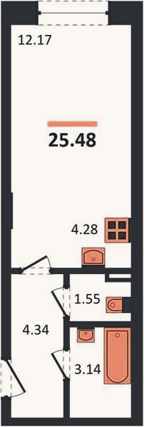 Планировка: Студия, 25,5 м²