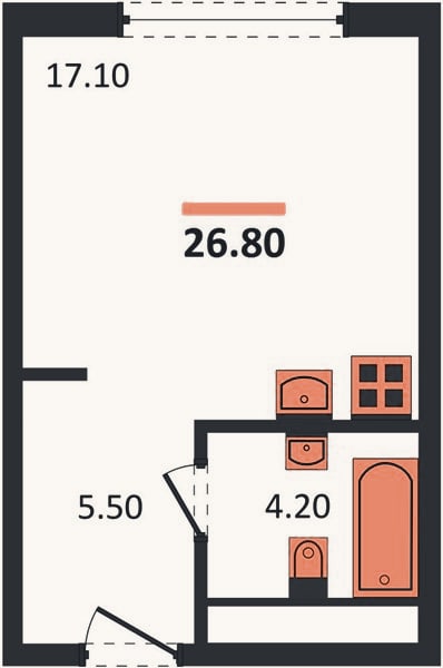 Планировка: Студия, 26,8 м²