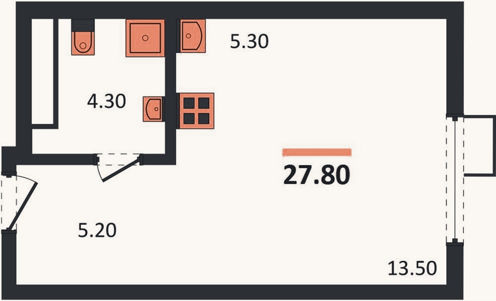 Планировка: Студия, 27,8 м²