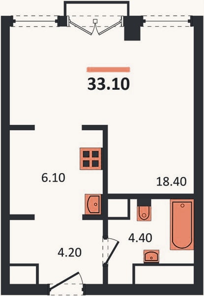 Планировка: Студия, 33,1 м²