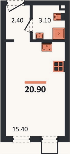 Планировка: Студия, 20,9 м²