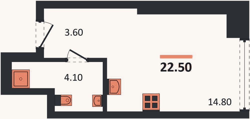 Планировка: Студия, 22,5 м²