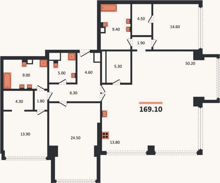 Планировка: 3-к, 169,1 м²