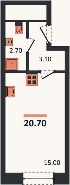 Планировка: Студия, 20,7 м²