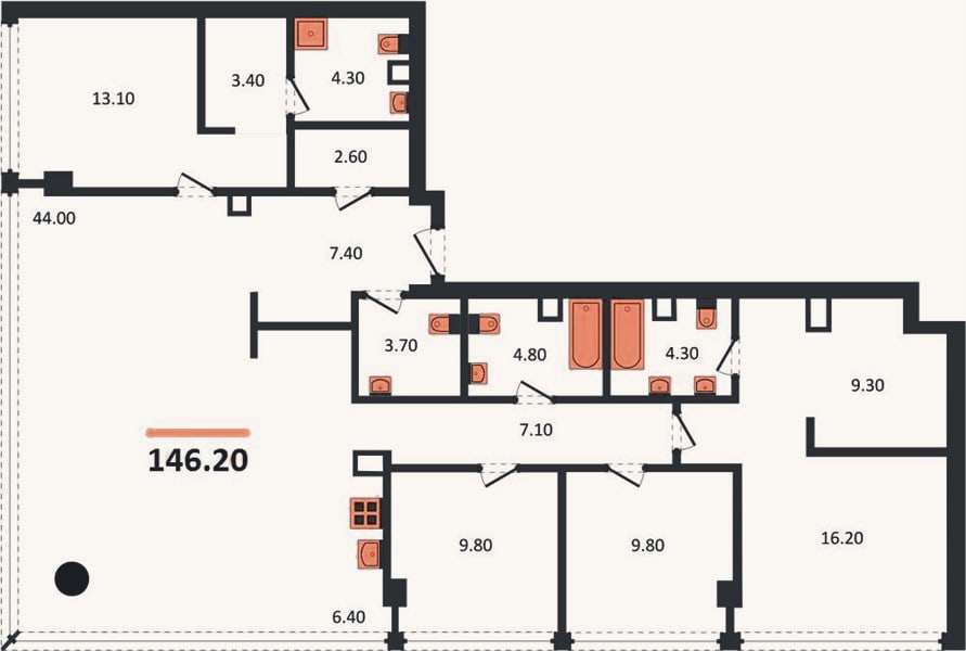 Планировка: 4+ к, 146,2 м²