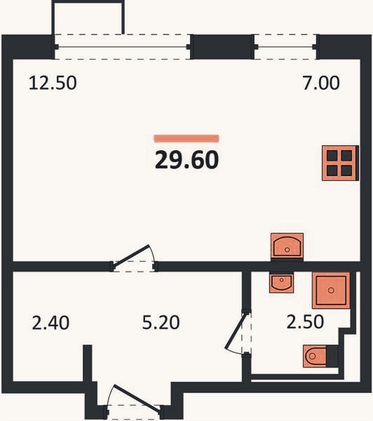 Планировка: Студия, 29,6 м²