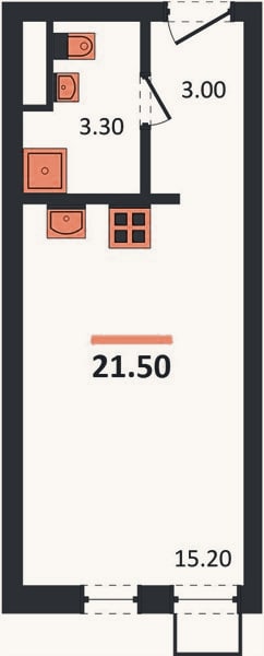 Планировка: Студия, 21,5 м²
