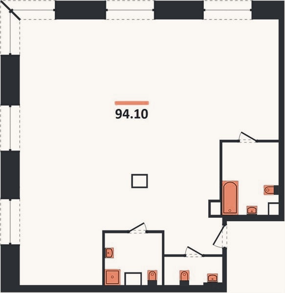 Планировка: 2-к, 94,1 м²