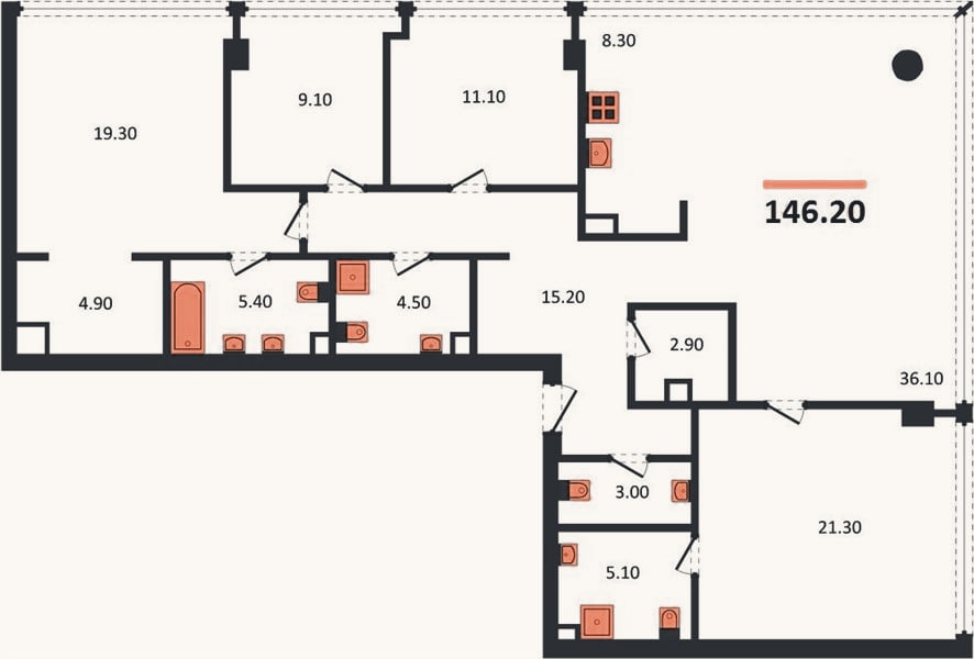 Планировка: 4+ к, 146,2 м²