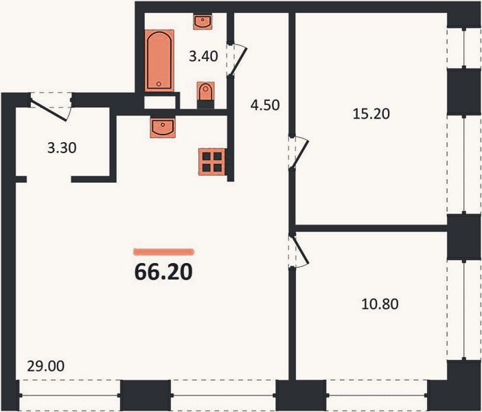 Планировка: 2-к, 65,3 м²