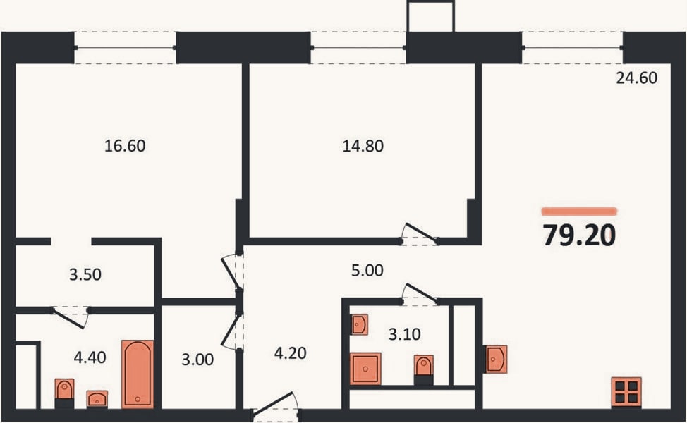Планировка: 2-к, 79,2 м²