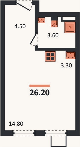 Планировка: Студия, 26,2 м²