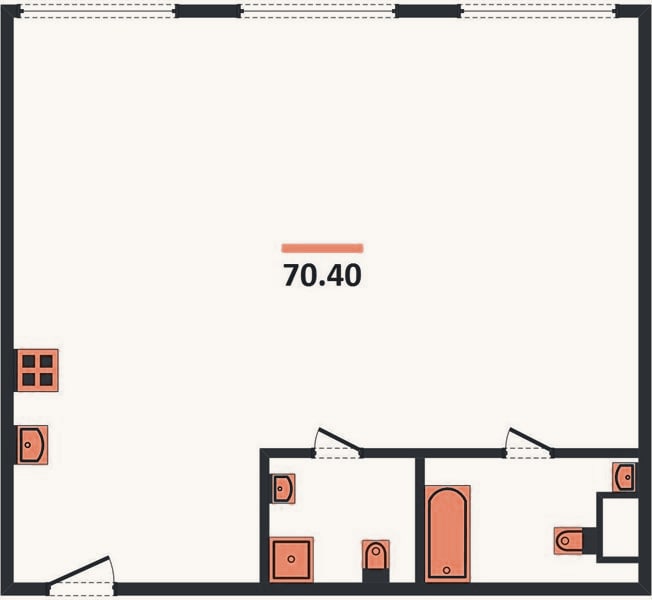 Планировка: 2-к, 70,4 м²
