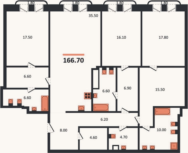 Планировка: 3-к, 166,7 м²