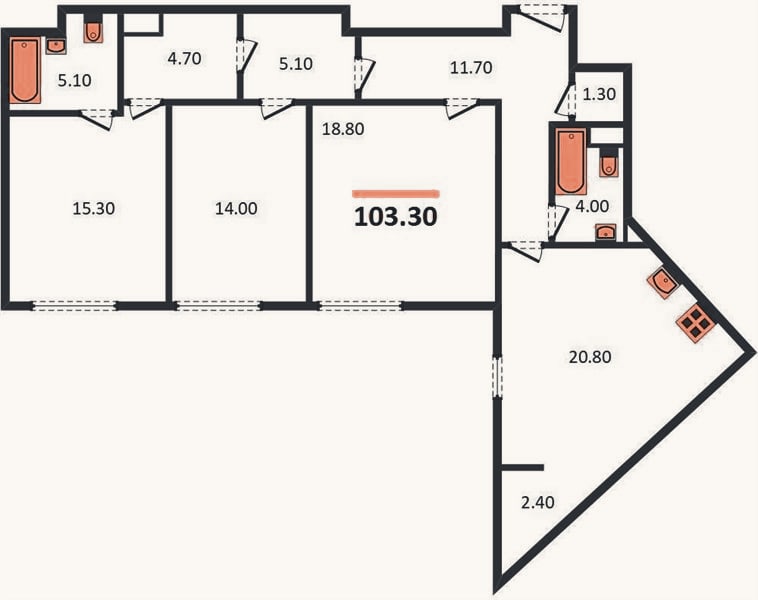 Планировка: 3-к, 103,3 м²