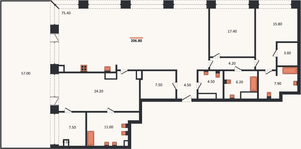 Планировка: 3-к, 206,8 м²