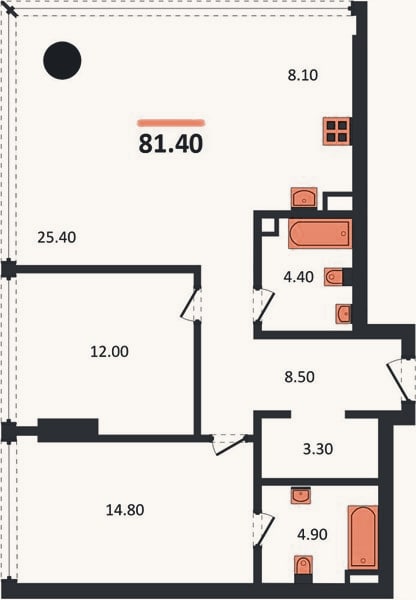 Планировка: 2-к, 81,4 м²
