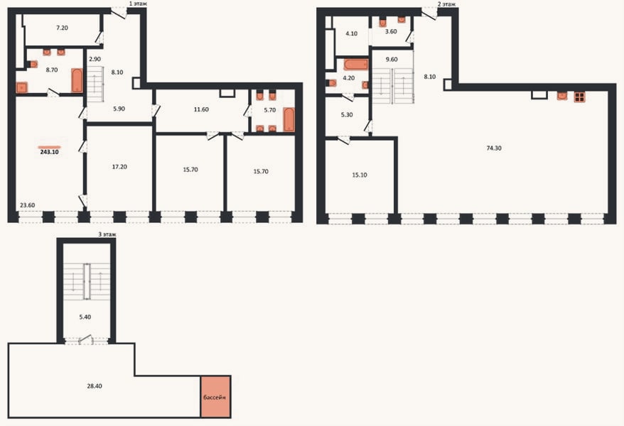 Планировка: 4+ к, 243,1 м²