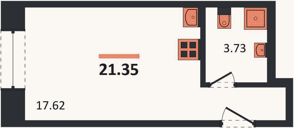 Планировка: Студия, 21,4 м²