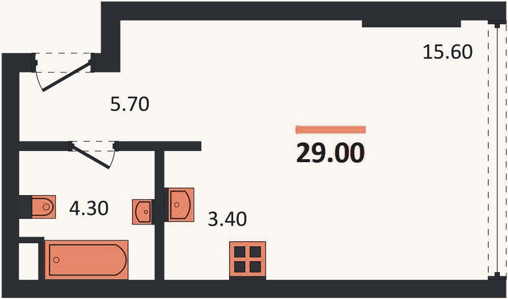 Планировка: Студия, 29 м²