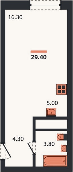 Планировка: Студия, 29,4 м²