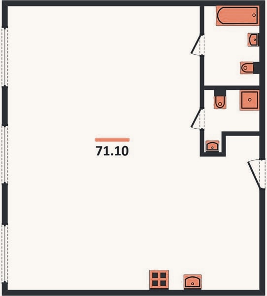 Планировка: 2-к, 71,1 м²
