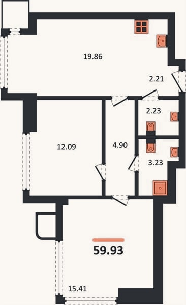 Планировка: 2-к, 59,9 м²