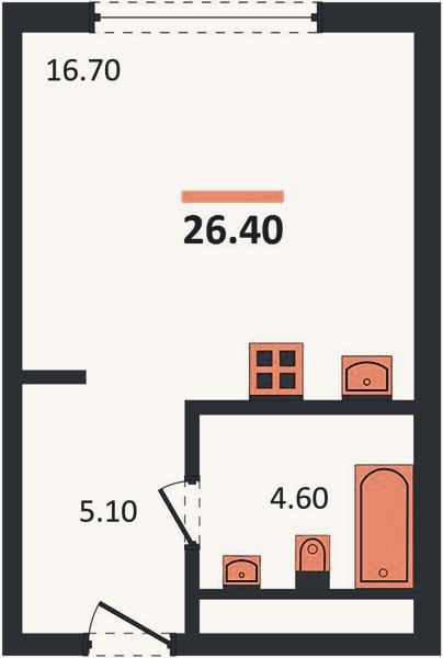 Планировка: Студия, 26,4 м²