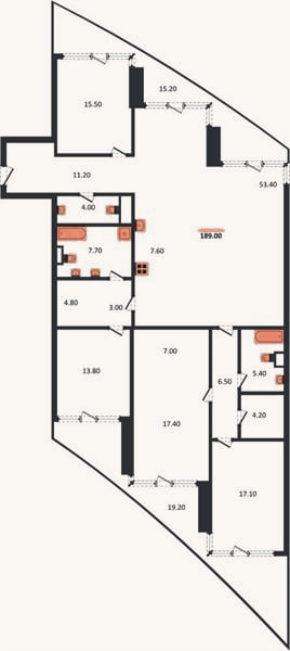 Планировка: 4+ к, 189 м²
