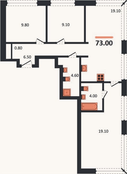 Планировка: 3-к, 75,2 м²