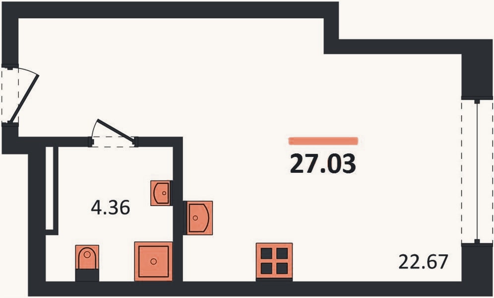 Планировка: Студия, 27 м²