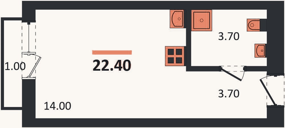 Планировка: Студия, 22,4 м²