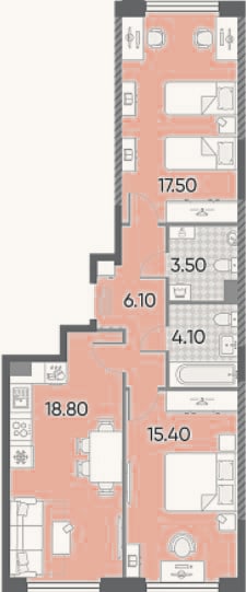 Планировка: 2-к, 65,4 м²