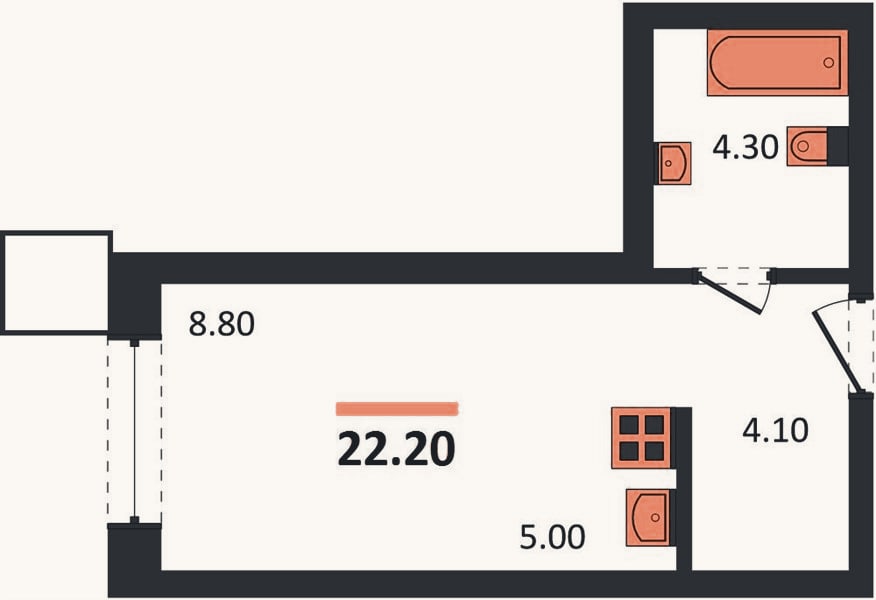 Планировка: Студия, 22,2 м²